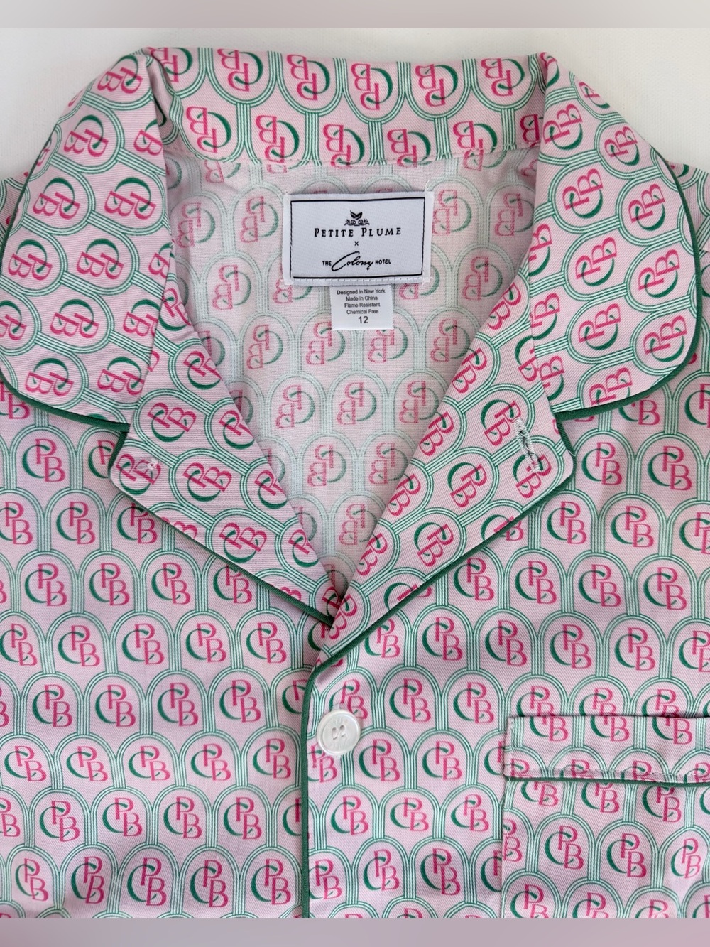 Short-Sleeve Button Up Kids Pink & Green Printed Pajama Short Set 12 NWOT - Picture 5 of 11